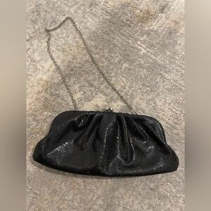 Le Regale Kiss Lock Black Sparkle Clutch With Tuck Away Chain Vintage Gem!